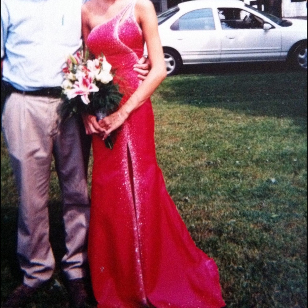 Hot pink with rhinestone size 2 formal dress